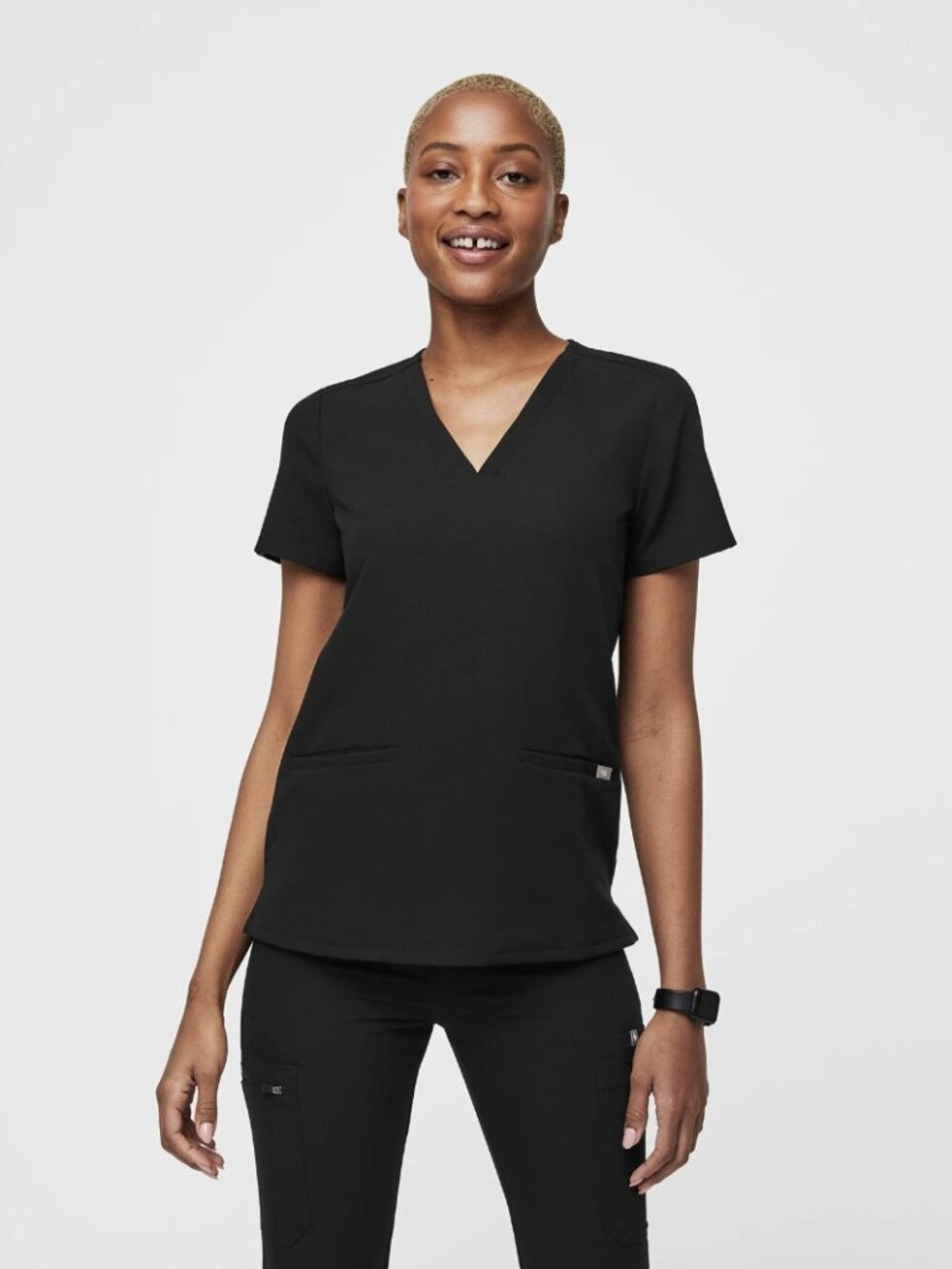 Figs Casma Three-Pocket Black Scrub Top Size L